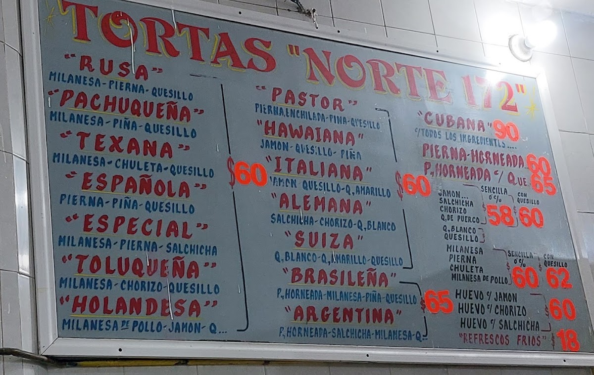Tortas Gigantes Norte 172 Menu - Image 1